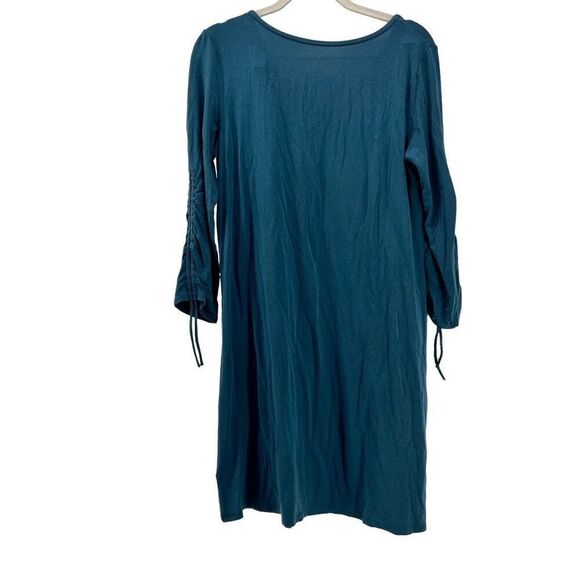 Garnet Hill Dress‎ Teal Blue Long Sleeve Ruched Sleeve Casual XS - Picture 3 of 8